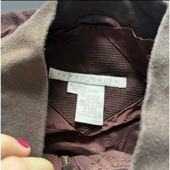 Vintage 90s Y2K Perry Ellis Brown Jacket Long Sleeve 100% Silk Mens Size M/40 - Picture 7 of 9